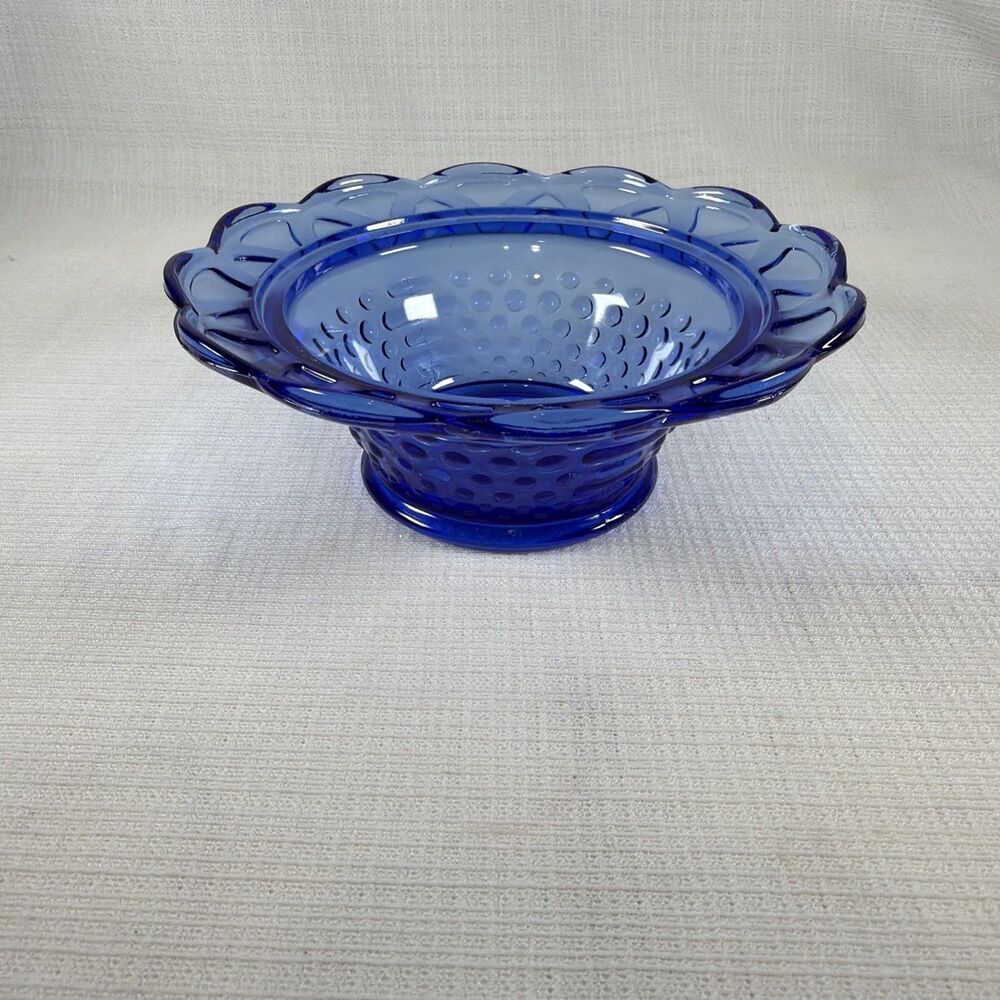 Vintage Fenton Cobalt Blue Hobnail Pedestal Bowl - Ruffled Rim Candy Dish